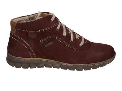 Josef Seibel Steffi 53 93153 410 - fur lined laced ankle boot in Bordeaux on a white background. 