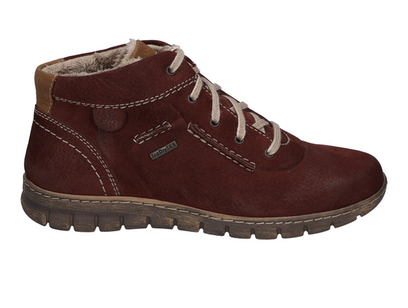 Josef Seibel Steffi 53 93153 410 - fur lined laced ankle boot in Bordeaux on a white background. 