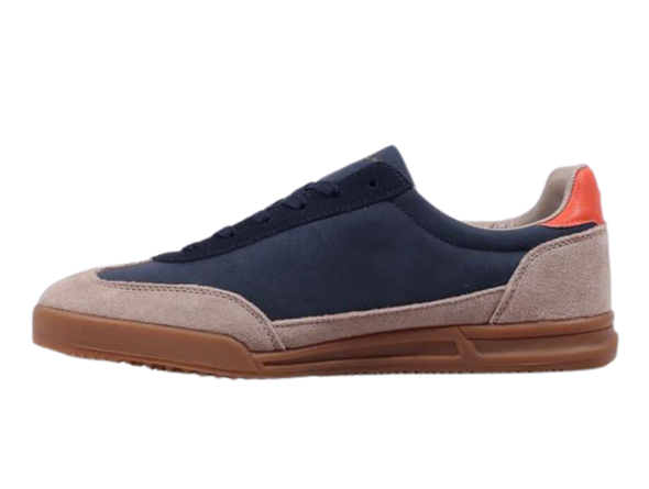 Lloyd & Pryce Zazi - Sandstorm Navy and beige sneaker with brown sole on a white background