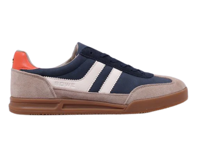 Lloyd & Pryce Zazi - Sandstorm Navy sneaker with white stripes on a white background
