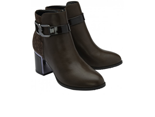 Lotus Adelaide  ULB417 - pair of Brown ankle boot with strap and buckle detail on white background. 
