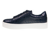 Lotus Charm DLB009 - sneakers in Navy leopard print with white sole on white background.