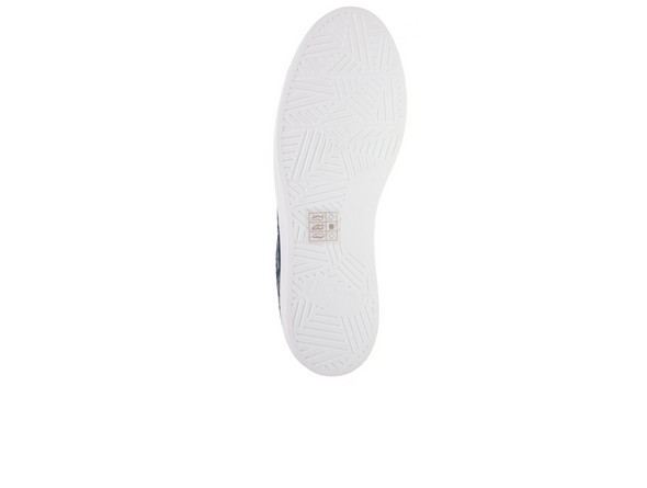 Lotus Charm DLB009 - sneakers in Navy leopard print with white sole on white background sole view