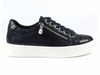 Lotus Charm DLB009 - Black laced leopard print sneaker with white sole on white background. 