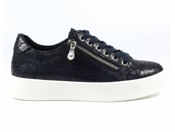 Lotus Charm DLB009 - Black laced leopard print sneaker with white sole on white background. 