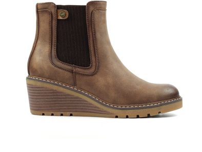 Lotus Connie GLC014 - Brown wedge ankle boot with elastic panels on white background