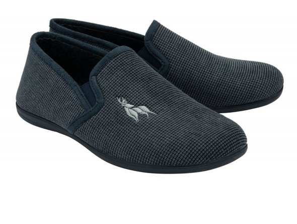 Lotus Davida UMH045 - Navy slippers with stag motif