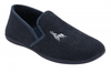 Lotus Davida UMH045 - Navy full shoe slipper with stag motif.