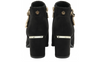 Lotus Tina ULB457 - Black ankle boot, suede effect with decorative know detail  around the ankle and a mirrored effect block heel o f6.5cm on white background back view