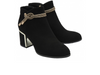 Lotus Tina ULB457 - Black ankle boot, suede effect with decorative know detail  around the ankle and a mirrored effect block heel o f6.5cm on white background upper view