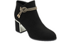 Lotus Tina ULB457 - Black ankle boot, suede effect with decorative know detail  around the ankle and a mirrored effect block heel o f6.5cm on white background