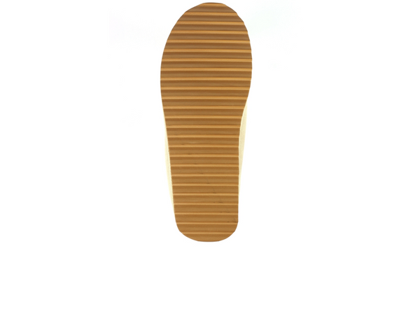 Lunar Nepal KLZ003 - Mink mule slipper with a geometric trim, sole view on a white background.