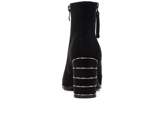 Lunar Switch GLR105 - Black zipped ankle boot with metallic accents on a medium block heel back view against a white background