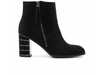 Lunar Switch GLR105 - Black zipped ankle boot with metallic accents on a medium block heel against a white background