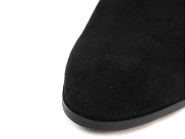 Lunar Switch GLR105 - Black zipped ankle boot close up of toe against a white background
