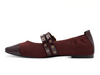 Marco Tozzi 2-22107-45 - Bordeaux flat ballet style shoe with a patent capped pointed toe, double straps with gold buckles and eyelets on a white background inner view