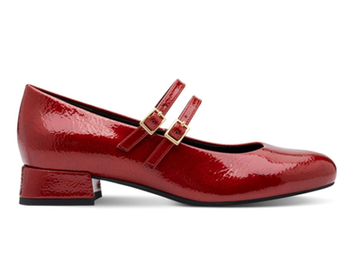 Marco Tozzi 2-22209-44 566 - red  patent Mary-Jane shoe with a double strap against a white background