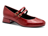 Marco Tozzi 2-22209-44 566 - red  patent Mary-Jane shoe with a double strap against a white background, upper view
