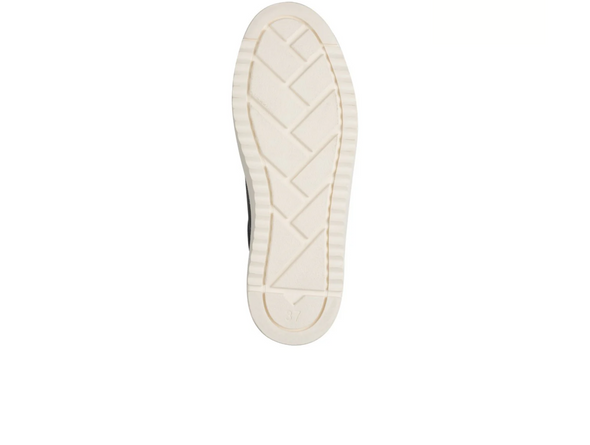 Marco Tozzi 2-23750-45 098 - Black Combi  laced black sneakers with a side zip, gold accents on a white background sole view