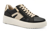 Marco Tozzi 2-23750-45 098 - Black Combi  laced black sneakers with a side zip, gold accents on a white background upper view