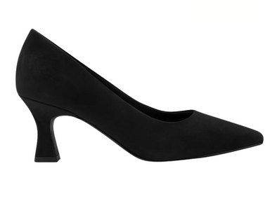 Marco Tozzi 22418 001 - Black suede court shoe with a medium heel on a white background.