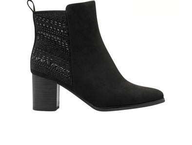 Marco Tozzi 25336-45 001 - -Black suede ankle boot with a beaded geometric design on the back. a medium heel in block format. 