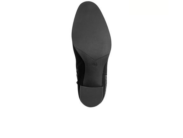 Marco Tozzi 25336-45 001 - -Black suede ankle boot with a beaded geometric design on the back. a medium heel in block format sole view
