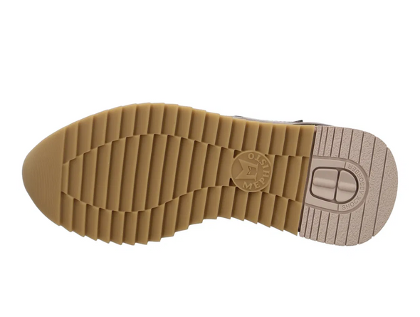 Mephisto Angie - laced Walnut sneaker with leopard print accents on a white background sole view
