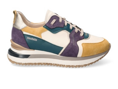 Moblis Janel - Lime multi coloured, laced sneaker on white background