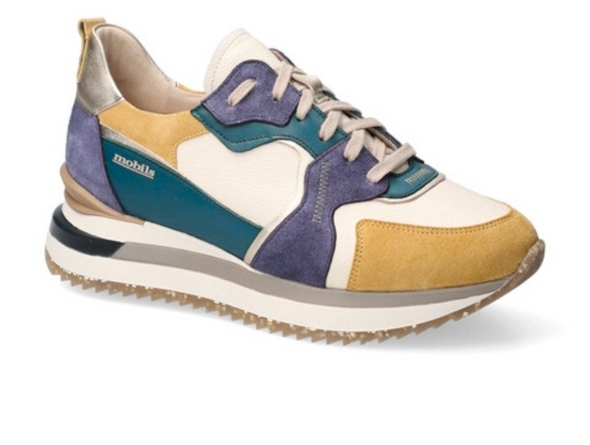 Moblis Janel - Lime multi coloured, laced sneaker on white background, upper view