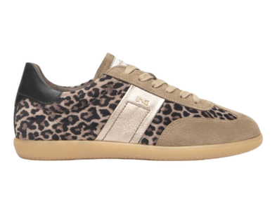 NeroGiardini I514052D-501 laced sneaker in Taupe with leopard print pattern on a white background
