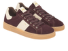 Pair of NeroGiardini I514151D 613 - laced Burgundy sneakers with white and brown accents on a white background