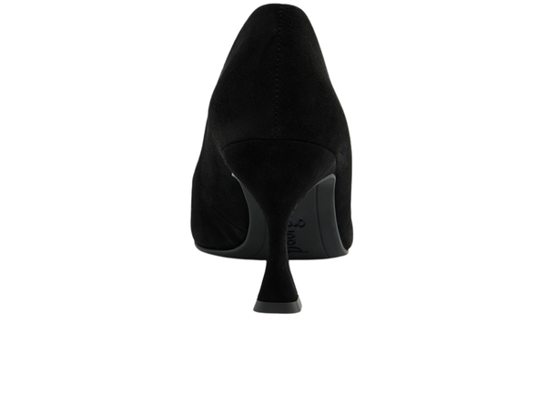 Paul Green 3859-009 - Black Suede heeled shoe on a white background
