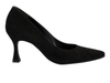 Paul Green 3859-009 - Black Suede heeled shoe on a white background
