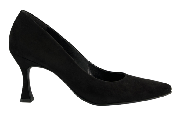Paul Green 3859-009 - Black Suede heeled shoe on a white background