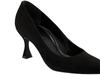 Paul Green 3859-009 - Black Suede heeled shoe on a white background