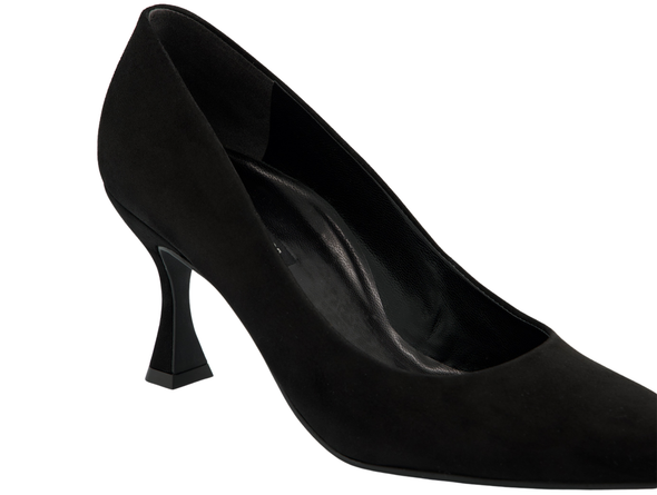 Paul Green 3859-009 - Black Suede heeled shoe on a white background