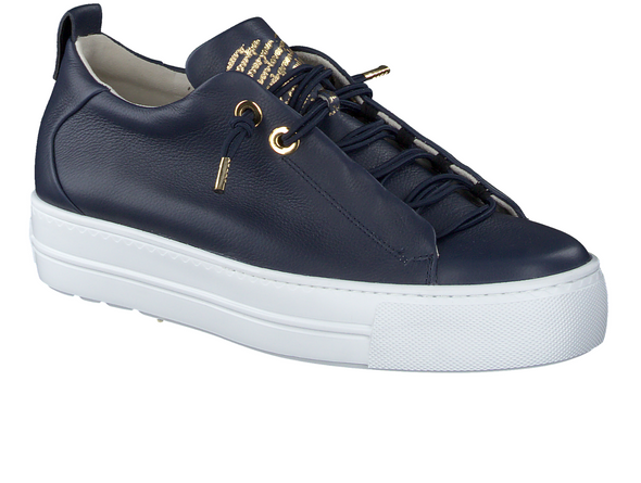 Paul  Green Super Soft 5017-018 - Navy Gold sneaker, laced on white background.
