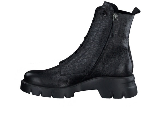 Paul Green 8216-048 - Black leather boot with zip on white background