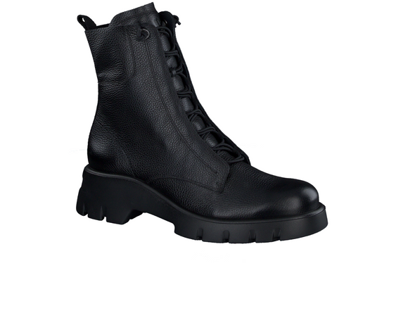 Paul Green 8216-048 - laced Black leather boot on white background