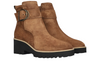 Paul Green 9763-208 - Cognac suede boots with a black sole and golden buckle against a white background