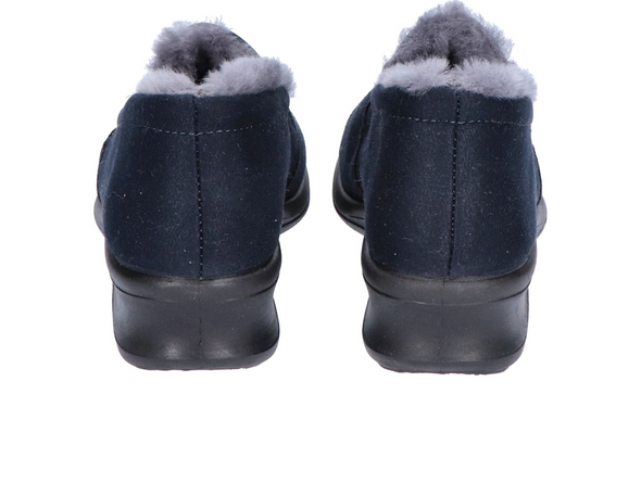 Rohde 2516 50 - Blue bootie slipper with fur lining on whit background. back view
