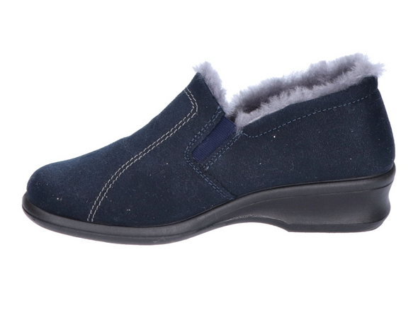 Rohde 2516 50 - Blue bootie slipper with fur lining on whit background inner view