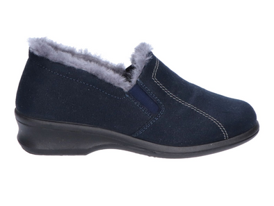 Rohde 2516 50 - Blue bootie slipper with fur lining on whit background. 