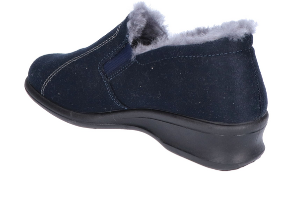 Rohde 2516 50 - Blue bootie slipper with fur lining on whit background back view