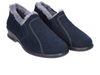 Rohde 2516 50 - pair of Blue bootie slipper with fur lining on whit background in upper view