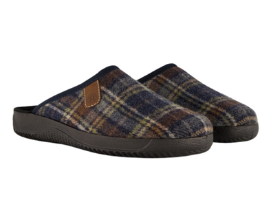 Rohde 2781-56 - Navy plaid mule slippers upper view