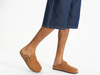 Rohde Sloave 6758-76 - Tan suede slippers worn with blue jeans on a white background