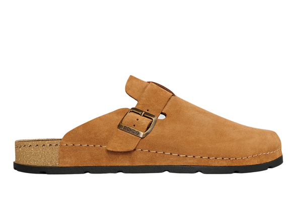 Rohde Sloave 6758-76 Tan clog slipper with a buckle on a white background