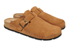 Pair of Rohde Sloave 6758-76  Tan  suede clogs with a buckle on a white background